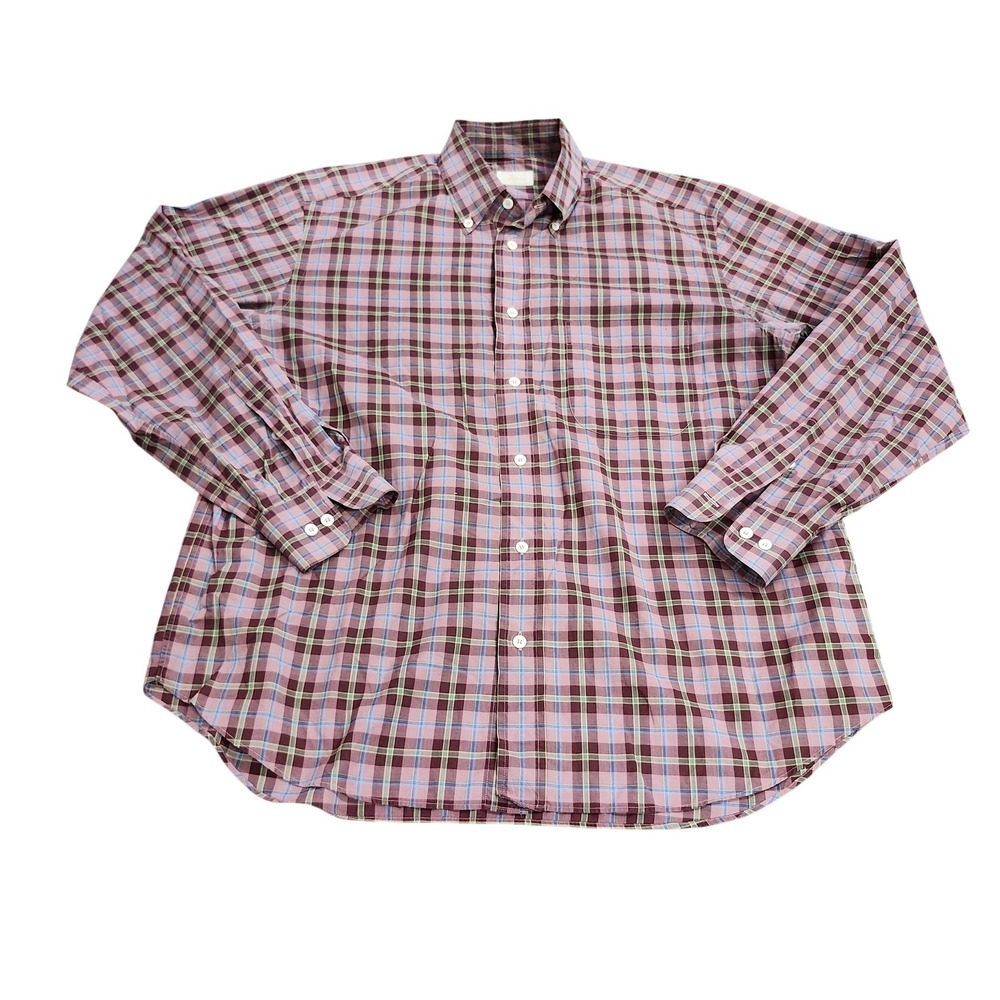 Brioni Shirt Mens XL Red Plaid Long Sleeve Button Down Woven Casual Cotton
